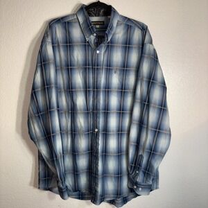 STETSON MEN'S‎ SIZE XL 100% COTTON LONG SLEEVE DRESS SHIRT Blue Plaid Checkered
